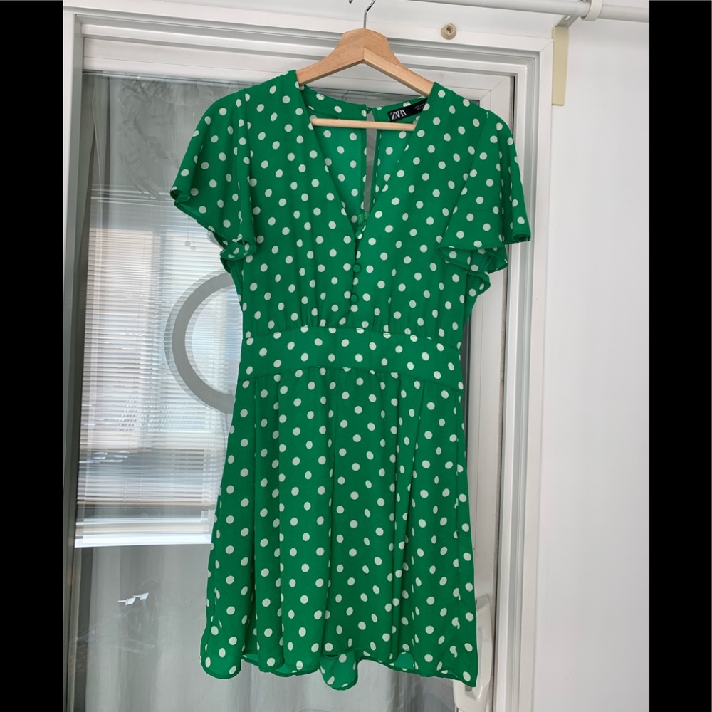 Zara green polka dot summer dress